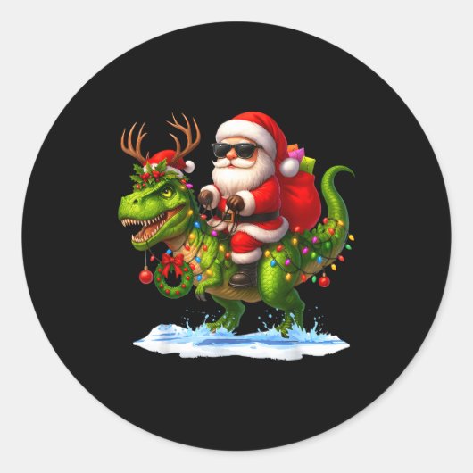 Santa Riding Dinosaur T Rex Christmas Boys Men Xma Runder Aufkleber (Vorderseite)