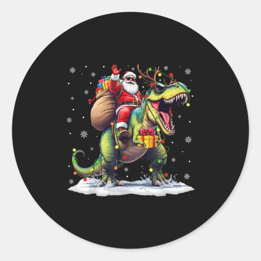 Santa Riding Dinosaur T Rex Christmas Boys Men Xma Runder Aufkleber (Vorderseite)