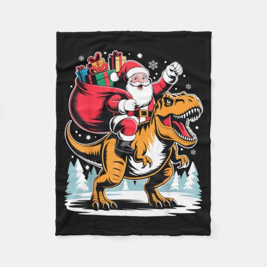 Santa Riding Dinosaur T Rex Christmas Boys Xmas Fleecedecke (Vorderseite)
