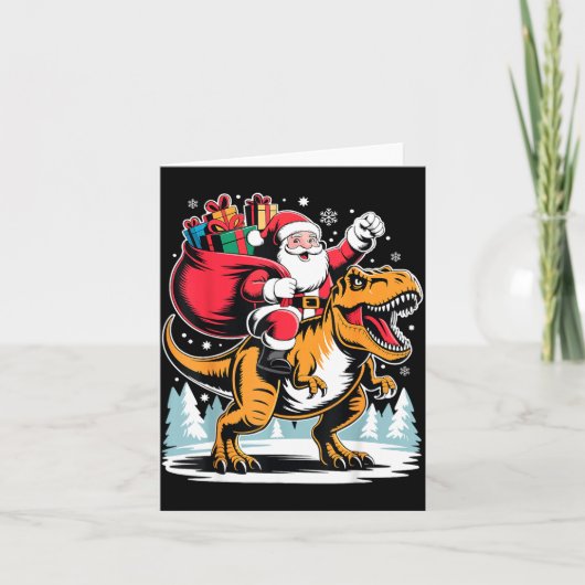 Santa Riding Dinosaur T Rex Christmas Boys Xmas Karte (Vorderseite)