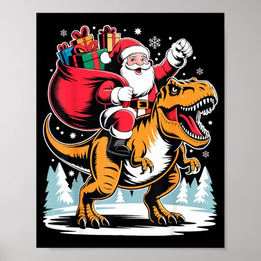 Santa Riding Dinosaur T Rex Christmas Boys Xmas Poster (Vorne)