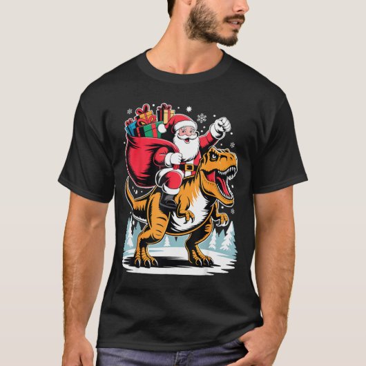 Santa Riding Dinosaur T Rex Christmas Boys Xmas  T-Shirt (Vorderseite)