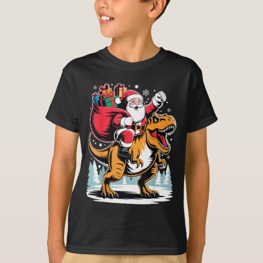 Santa Riding Dinosaur T Rex Christmas Boys Xmas T-Shirt (Vorderseite)