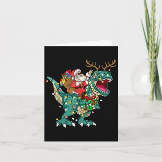 Santa Riding Dinosaur T Rex Deer Kids Boys Men Chr Karte (Vorderseite)