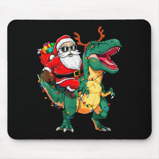 Santa Riding Dinosaur T Rex Funny Christmas Kids B Mousepad (Vorne)
