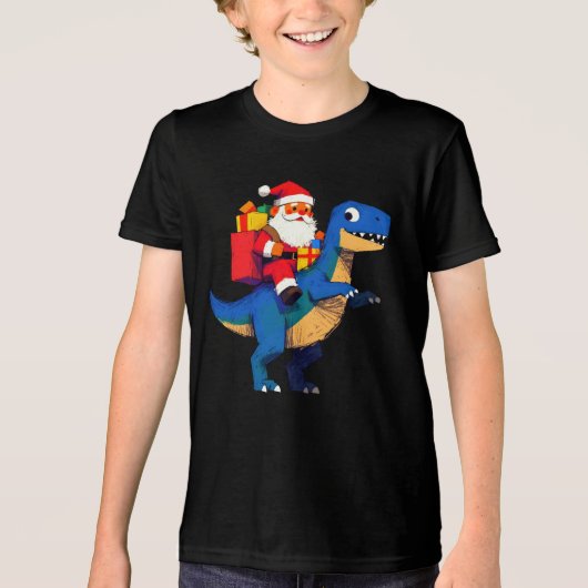 Santa Riding Dinosaur T Rex Funny Christmas  Tri-Blend Shirt (Vorderseite)
