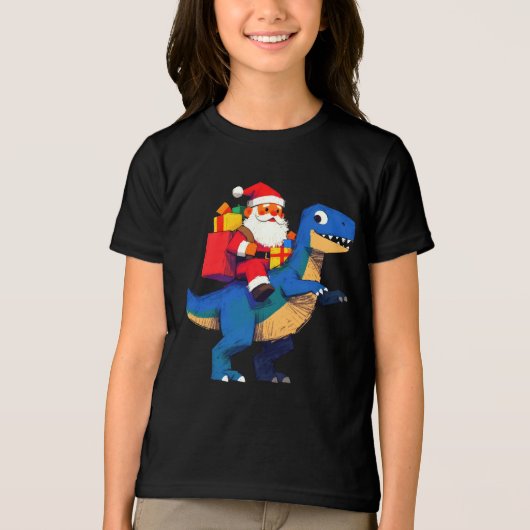 Santa Riding Dinosaur T Rex Funny Christmas Tri-Blend Shirt (Vorderseite)