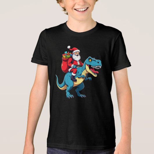 Santa Riding Dinosaur T Rex Funny Christmas  Tri-Blend Shirt (Vorderseite)