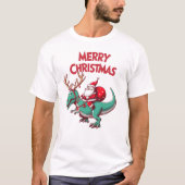 Santa Riding Dinosaur T-Rex Merry Christmas T-Shirt (Vorderseite)