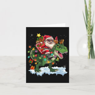 Santa Riding Dinosaur T Rex Weihnachtsbaum Lichter Karte