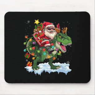 Santa Riding Dinosaur T Rex Weihnachtsbaum Lichter Mousepad
