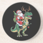 Santa Riding Dinosaur T-Rex Weihnachtsfeiertag Getränkeuntersetzer (Vorne)