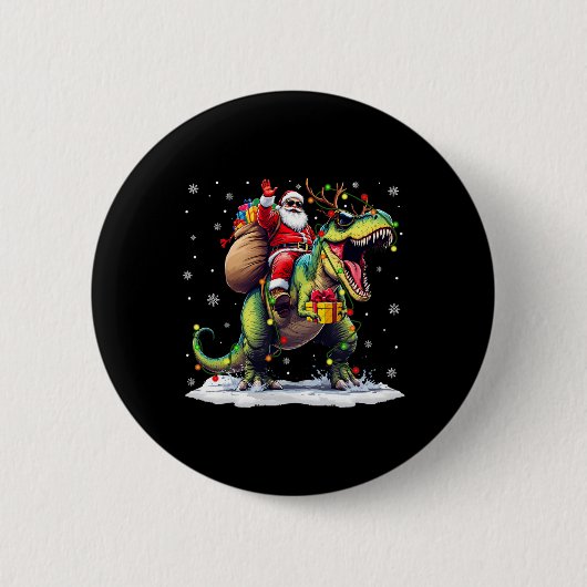 Santa Riding Dinosaur T Rex Weihnachtsjunge Männer Button (Vorderseite)