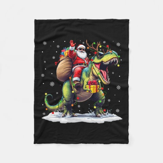 Santa Riding Dinosaur T Rex Weihnachtsjunge Männer Fleecedecke (Vorderseite)