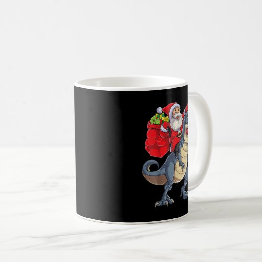 Santa Riding Dinosaur T rex Weihnachtsjunge Männer Kaffeetasse (VorderseiteRechts)