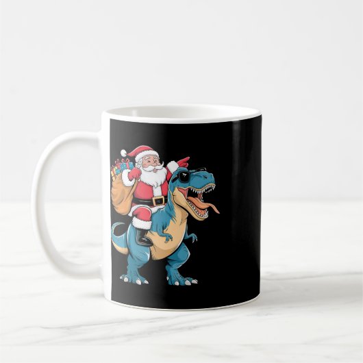 Santa Riding Dinosaur T Rex Weihnachtsjunge Männer Kaffeetasse (Links)