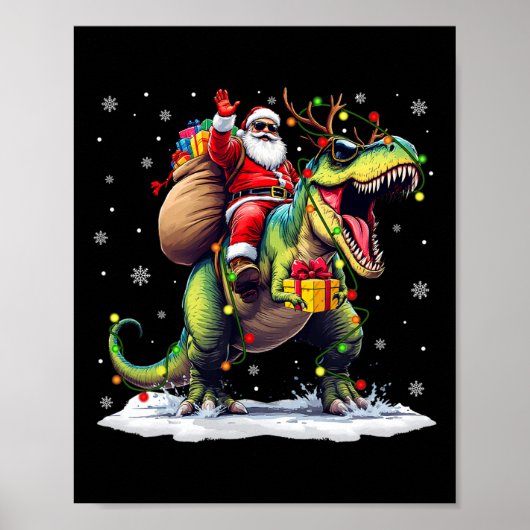 Santa Riding Dinosaur T Rex Weihnachtsjunge Männer Poster (Vorne)