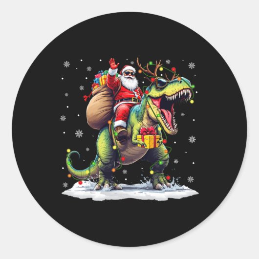 Santa Riding Dinosaur T Rex Weihnachtsjunge Männer Runder Aufkleber (Vorderseite)