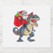 Santa Riding Dinosaur T rex Weihnachtsjunge Männer Schaumweinetikett (Einzelnes Label)