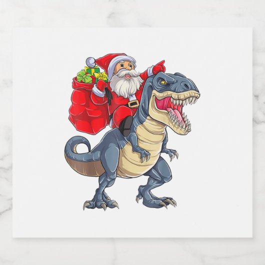 Santa Riding Dinosaur T rex Weihnachtsjunge Männer Schaumweinetikett (Einzelnes Label)