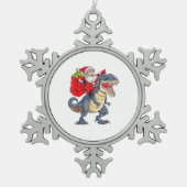 Santa Riding Dinosaur T rex Weihnachtsjunge Männer Schneeflocken Zinn-Ornament (Vorderseite)
