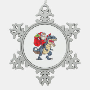 Santa Riding Dinosaur T rex Weihnachtsjunge Männer Schneeflocken Zinn-Ornament