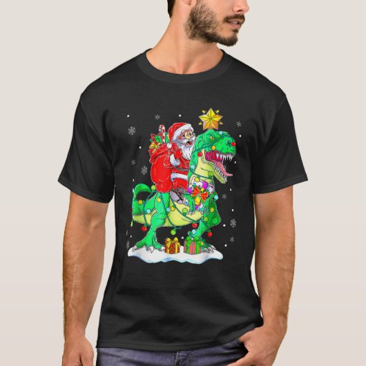 Santa Riding Dinosaur T Rex Weihnachtsjunge Männer T-Shirt (Vorderseite)