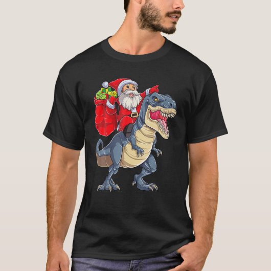 Santa Riding Dinosaur T Rex Weihnachtsjunge Männer T-Shirt (Vorderseite)