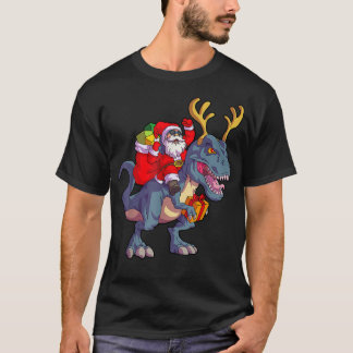 Santa Riding Dinosaur Weihnachtsjunge Männer Weihn T-Shirt