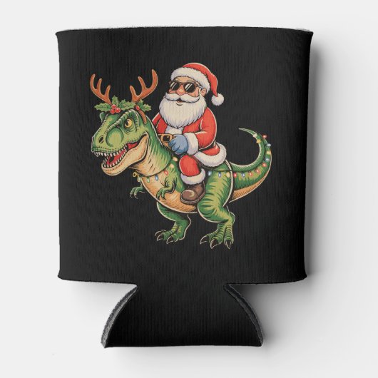Santa Riding Dinosaurier T Rex Weihnachts Retro Xm Dosenkühler (Vorderseite)