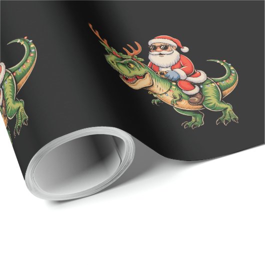 Santa Riding Dinosaurier T Rex Weihnachts Retro Xm Geschenkpapier (Rolleneckpunkt)