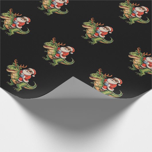 Santa Riding Dinosaurier T Rex Weihnachts Retro Xm Geschenkpapier (Ecke)