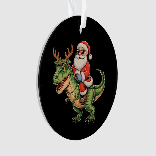 Santa Riding Dinosaurier T Rex Weihnachts Retro Xm Ornament (Vorderseite)