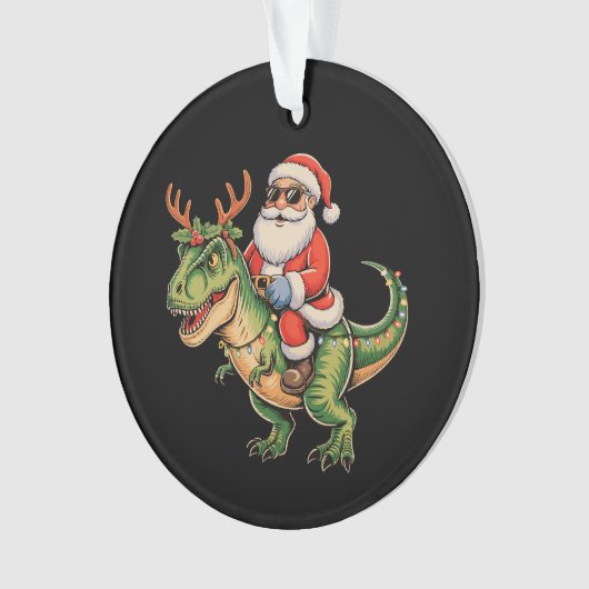 Santa Riding Dinosaurier T Rex Weihnachts Retro Xm Ornament (Vorderseite)