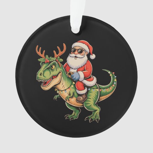 Santa Riding Dinosaurier T Rex Weihnachts Retro Xm Ornament (Vorderseite)