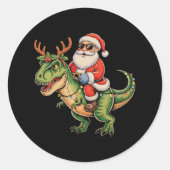 Santa Riding Dinosaurier T Rex Weihnachts Retro Xm Runder Aufkleber (Vorderseite)