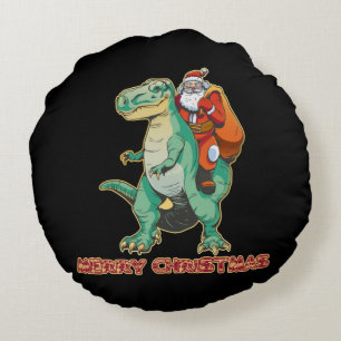 Santa Riding Dinosaurier, Trex Santa, Weihnachtsdi Rundes Kissen
