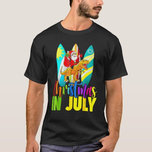 Santa Riding Dinosaurier Weihnachten Juli Sommer S T-Shirt (Vorderseite)
