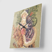 Santa Riding Donkey Quadratische Wanduhr (Winkel)