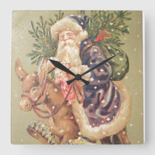Santa Riding Donkey Quadratische Wanduhr