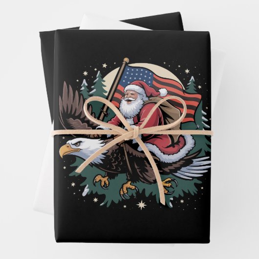 Santa Riding Eagle USA Flag Weihnachten Geschenkpapier Set (Beispiel)