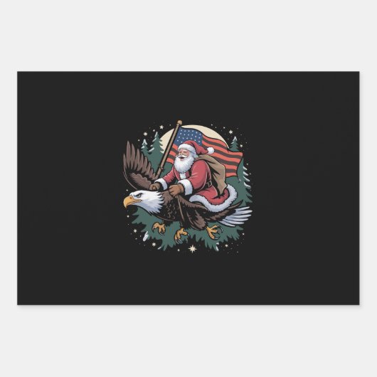 Santa Riding Eagle USA Flag Weihnachten Geschenkpapier Set (Vorderseite)