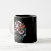 Santa Riding Eagle USA Flag Weihnachten Zweifarbige Tasse (Vorderseite Links)
