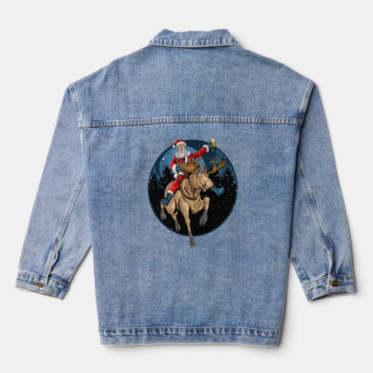 Santa Riding Elche Drink Bier Jeansjacke (Rückseite)