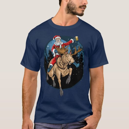 Santa Riding Elche Drink Bier T-Shirt (Vorderseite)