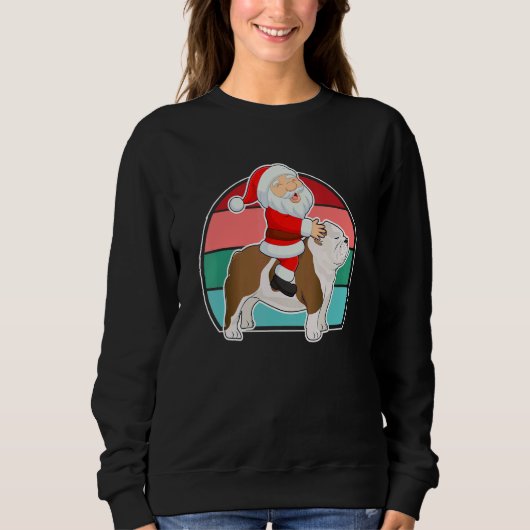 Santa Riding English Bulldog Christmas PJs Xmas Pa Sweatshirt (Vorderseite)