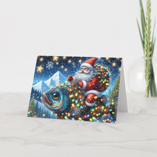 Santa Riding Fish Christmas Feiertagskarte (Vorderseite)