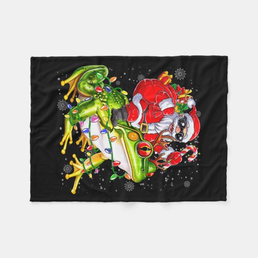 Santa Riding Frog Christmas Lights Funny Xmas Tree Fleecedecke (Vorderseite (Horizontal))