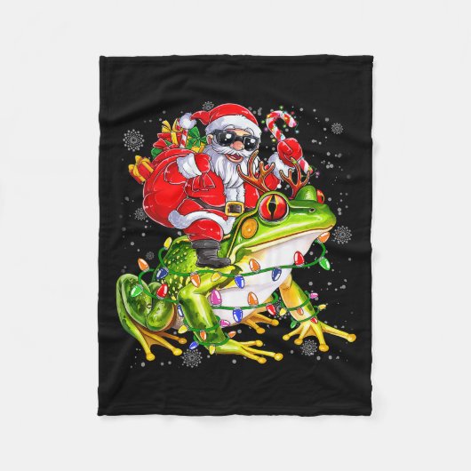 Santa Riding Frog Christmas Lights Funny Xmas Tree Fleecedecke (Vorderseite)