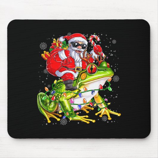 Santa Riding Frog Christmas Lights Funny Xmas Tree Mousepad (Vorne)